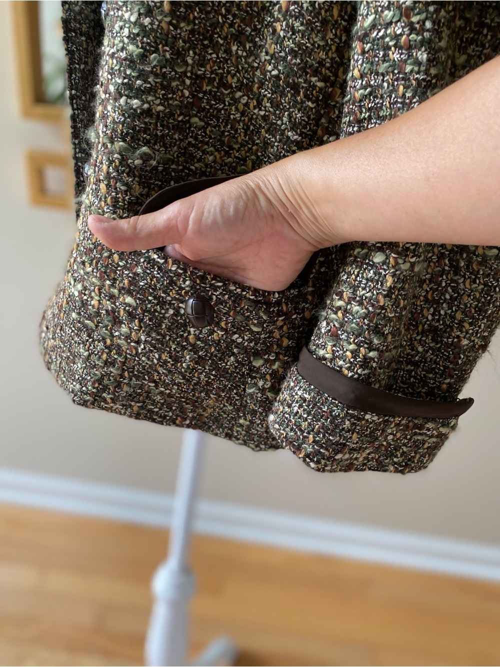 Talbots Tweed Boucle Jacket Brown Green Button Front 12P - Picture 8 of 16